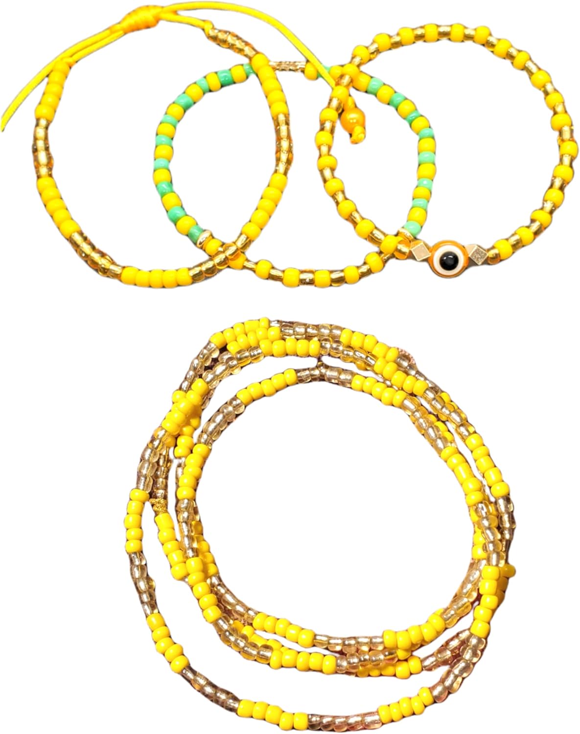 Handmade Ilde and Eleke Santeria Evil Eye Orishas Orula Protection Stretch Adjustable Beaded Unisex Amulet Bracelet Pulseras and Necklace Collar Set