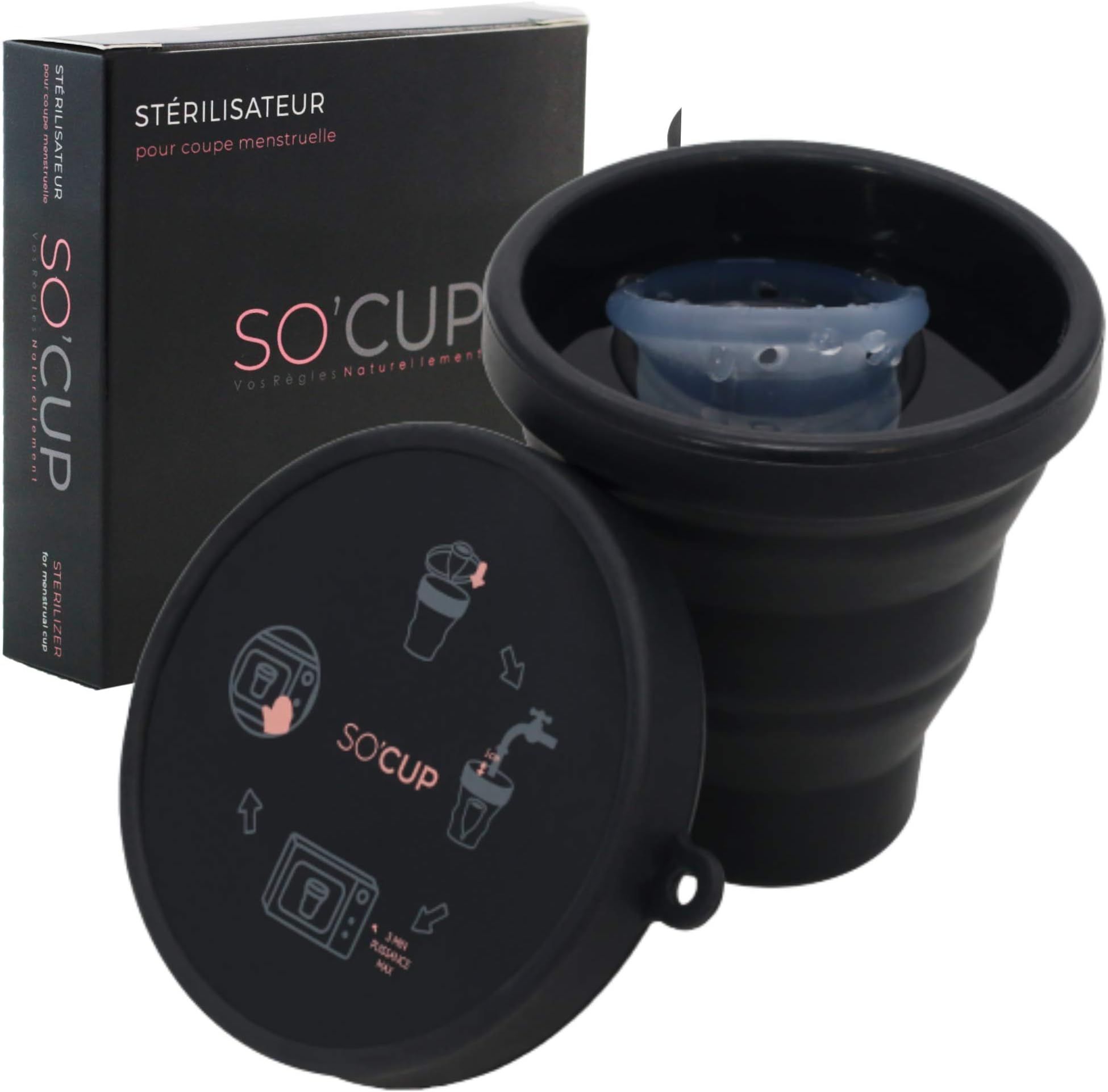 SO CUP Menstrual Cup Steriliser - Foldable Box for Cleaning, Storing and Sterilizing All Types of Menstrual Cups - 100% Medical Silicone