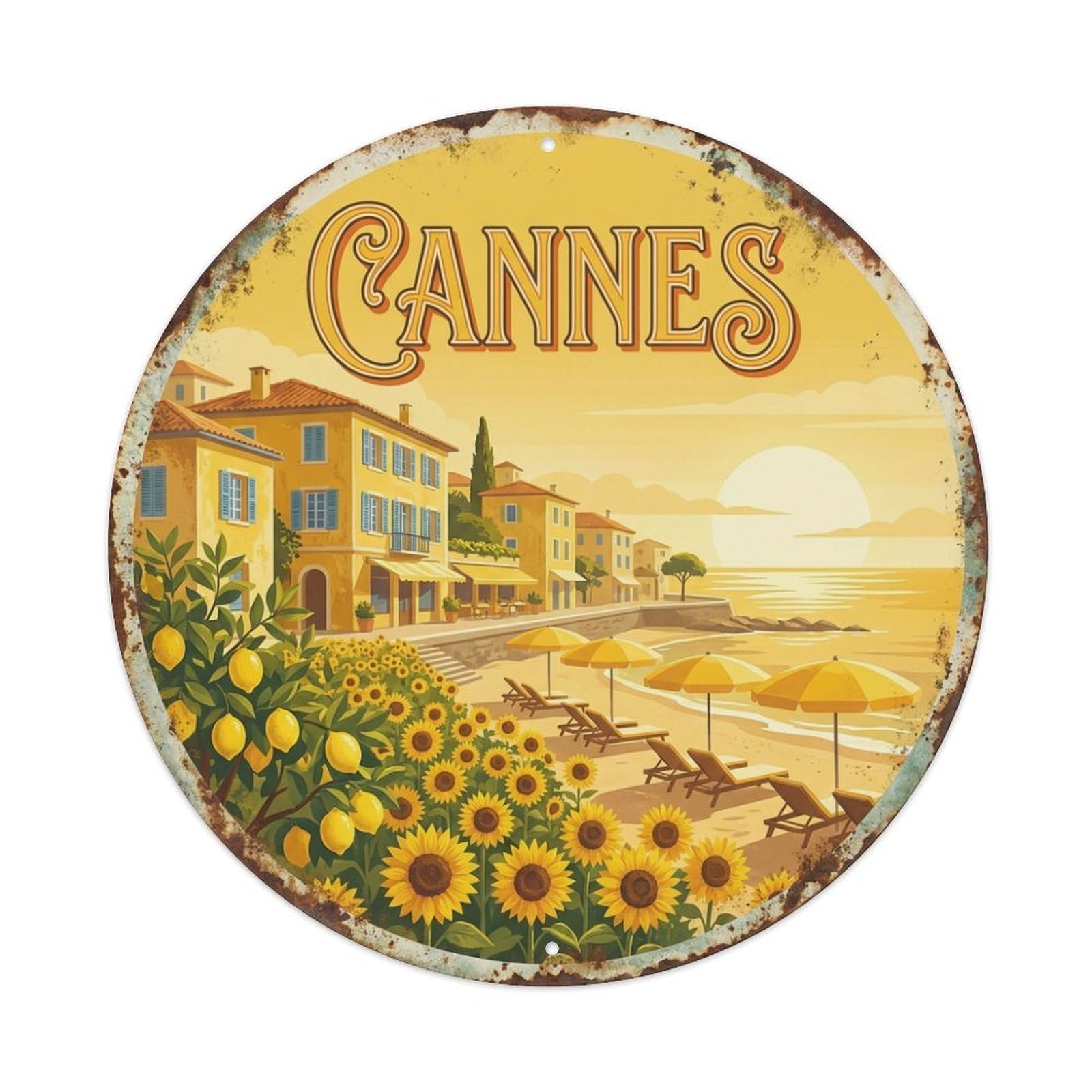 Riviera Hillside of Cannes Mediterranean Travel Vintage Metal Tin Sign