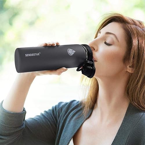 Miniatura 5 de SENDESTAR Botella de agua de acero inoxidable, botella de agua de boca ancha de 24 onzas con tapa con popote, tapa de boquilla, doble pared aislada