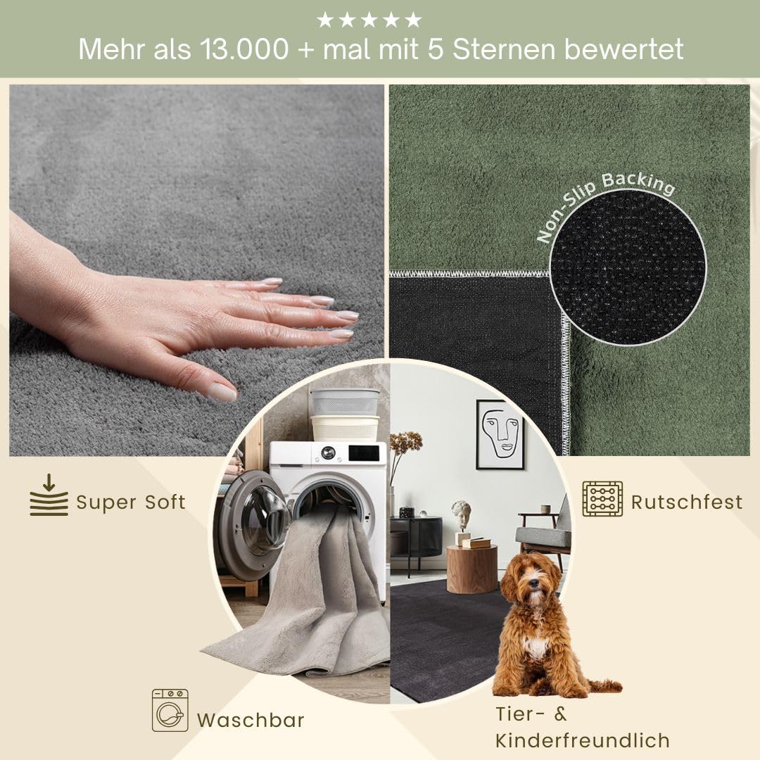Kurzflor Teppich Relax, Anti-Rutsch, Waschbar bis 30°C, Super Soft, Beige, 200 x 280 cm