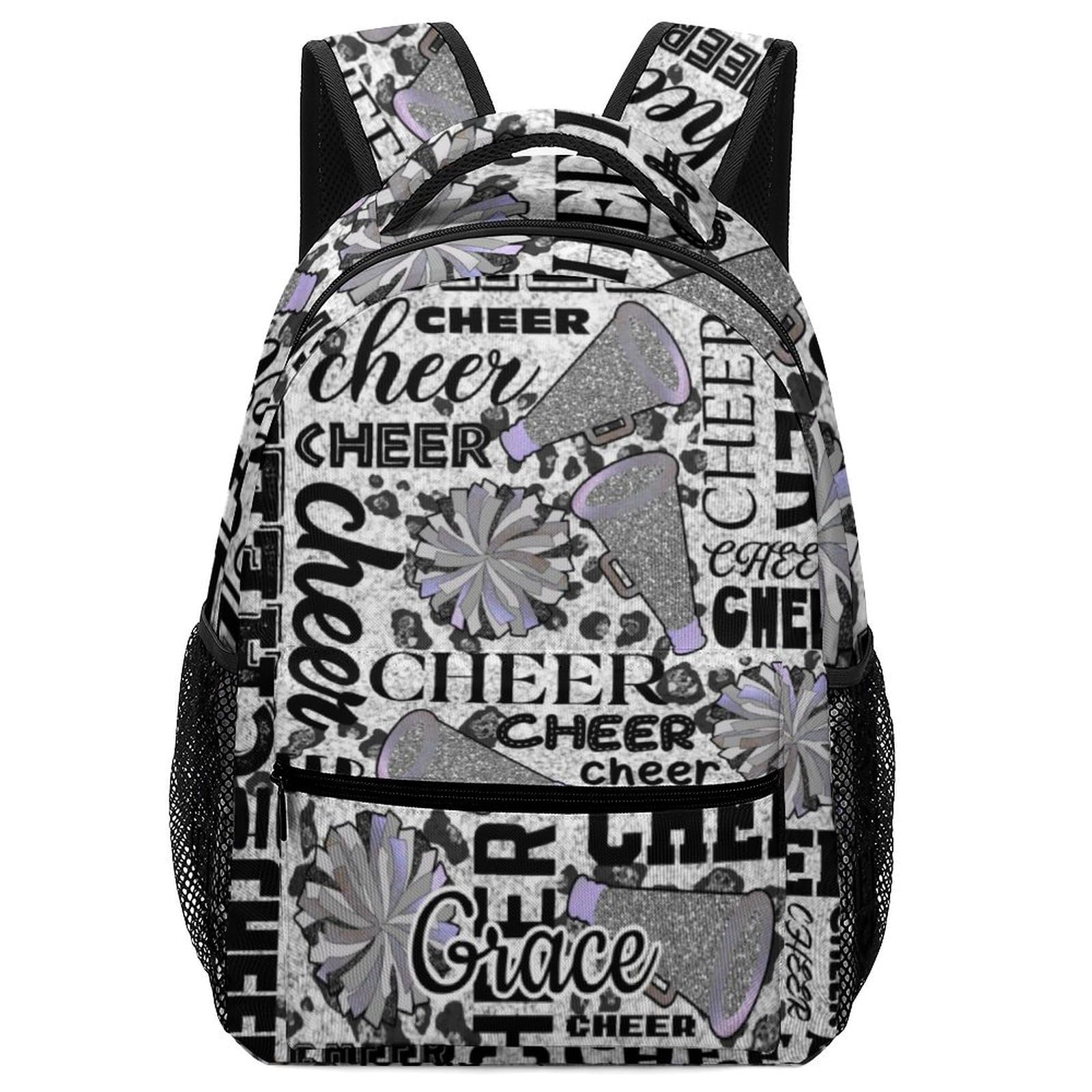 SQiLyyJYmy Gray Cheer Backpack Cheerleader Cheerleading BookBag Bag Personalized Cheer Team Spirit Gym Bag for Girls Teens Water-Resistant School