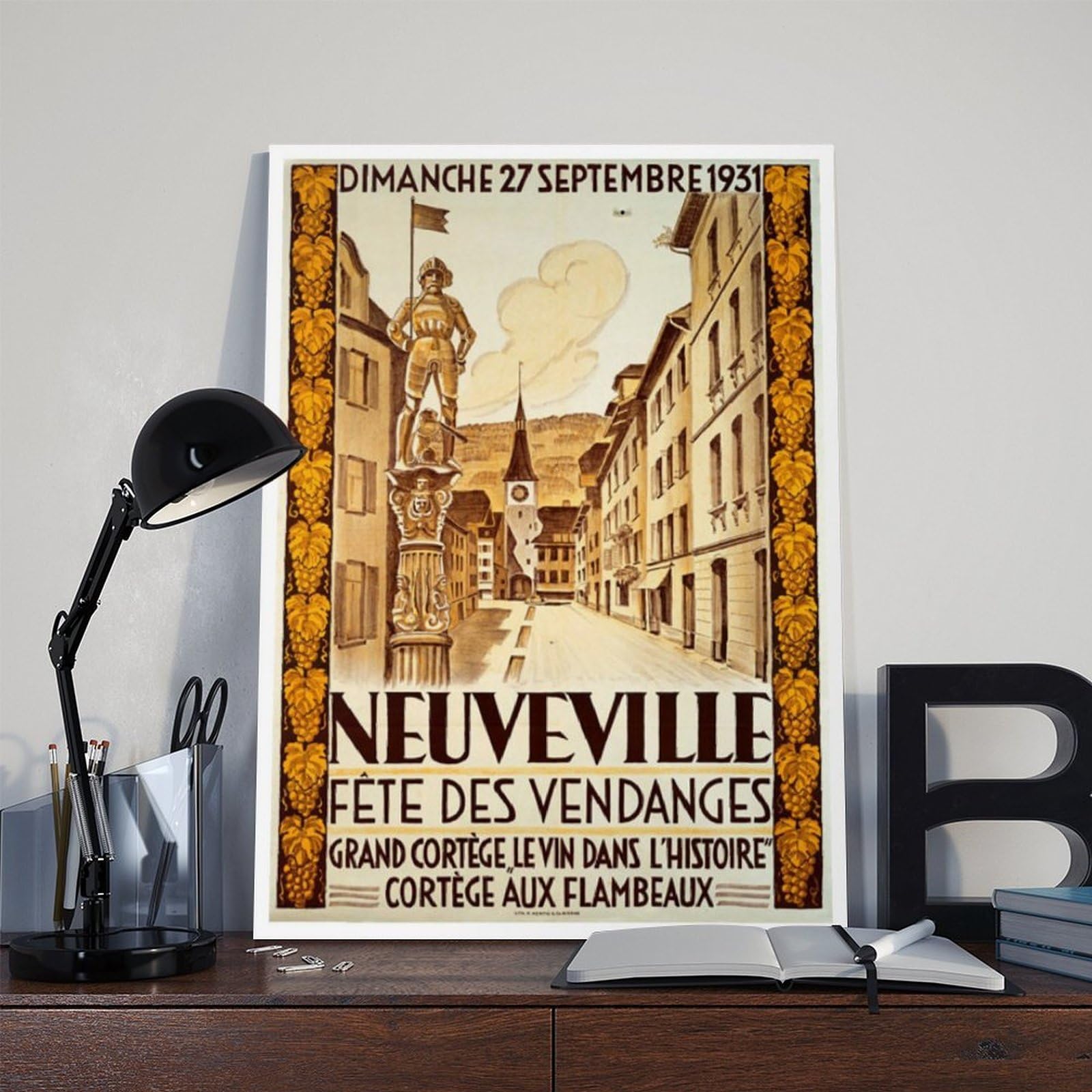 QIENAZIO Neuville Harvest Festival, poster vintage su tela, stampa artistica da parete, stampa artistica da parete, per soggiorno e camera da letto, 50 x 75 cm