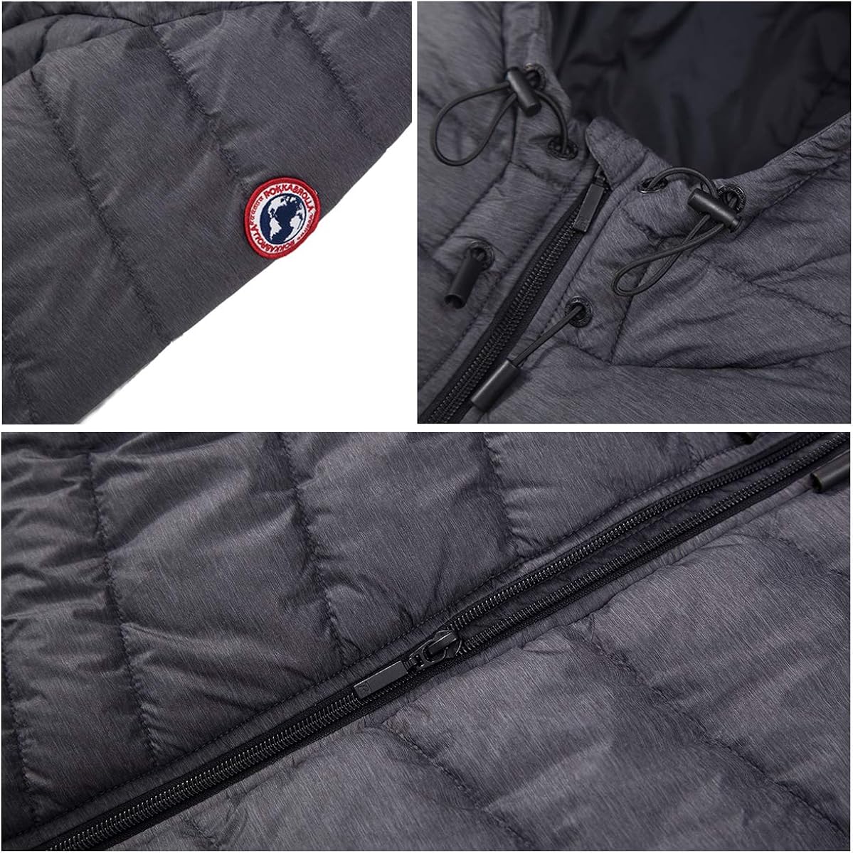 Rokka&Rolla Women's Lightweight Puffer Jacket Water-Resistant Hooded Winter Coat Small Dark Gray Heather