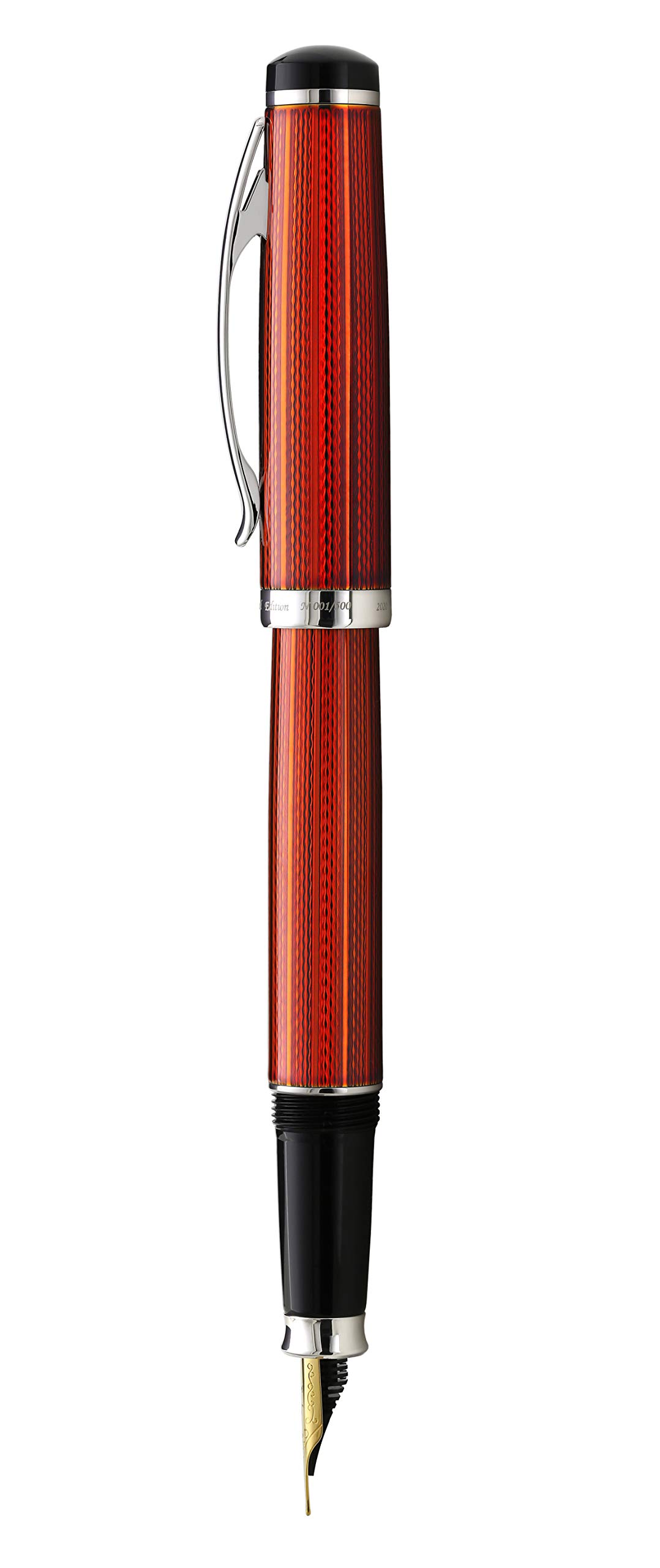 Xezo Incognito Fountain Pen, Medium Nib. Sunstone Orange Layered Lacquer with Pure Platinum Plating. Handcrafted, Limited Edition, Serialized