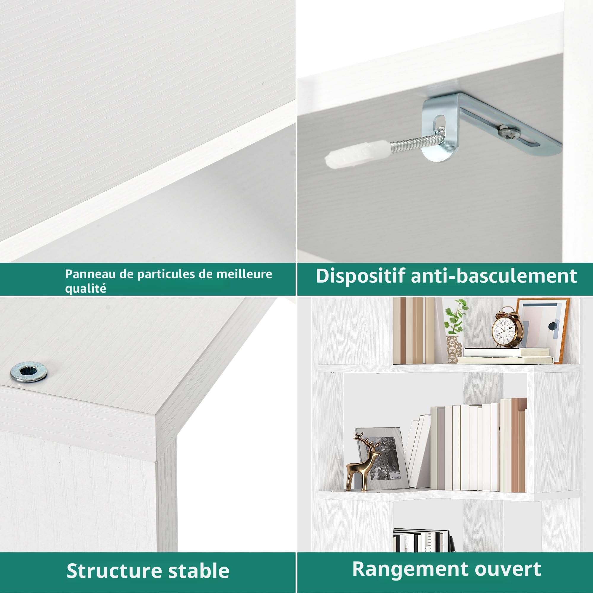 YITAHOME Bibliothèque d'angle à 6 Niveaux, étagère d'angle en Forme de L, bibliothèque sur Pied, étagère de Rangement pour Salon, Chambre à Coucher, Bureau, Salle d'étude, 60 x 39 x 160 cm