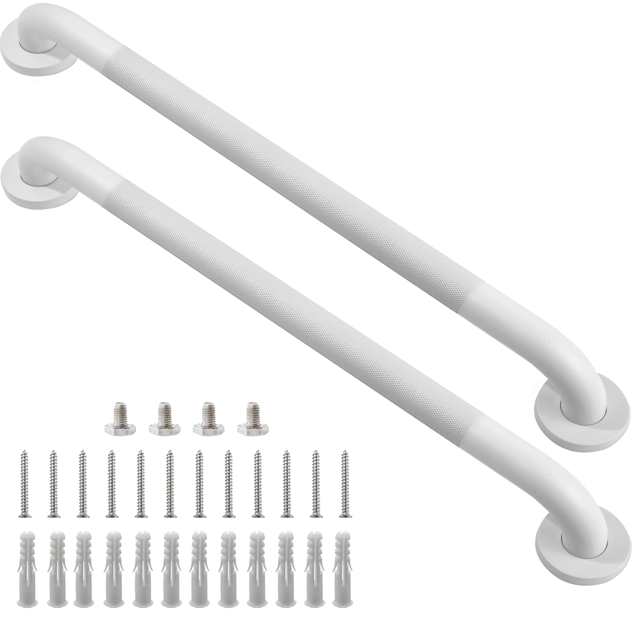 Rackickyer Shower Grab Bar, 2 Pack 32 Inch White Bathroom Grab Bar, 1.25" Diameter 304 Stainless Steel Anti-Slip Grab Bars for Bathtubs and Showers,