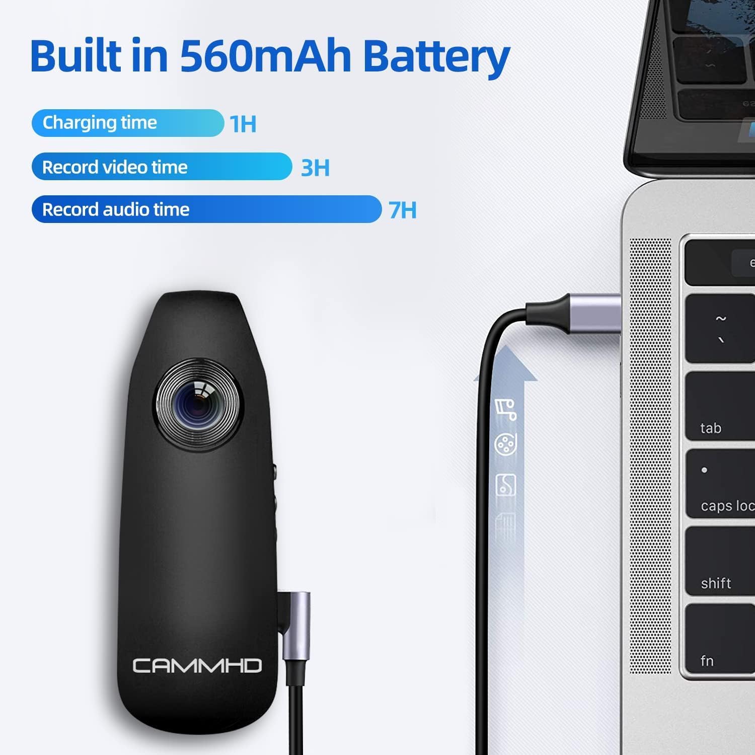 Body Cam CAMMHD V1-64G - 1080P, Obiettivo Girevole 180&deg;, Con Rilevamento Movimento