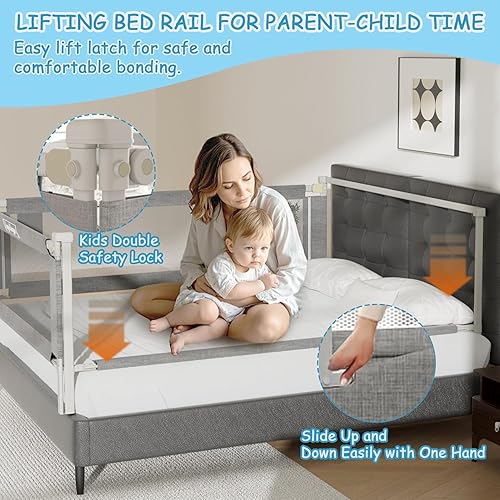 Miniatura 7 de Paquete de 3 rieles de cama tamaño Queen para niños pequeños, protector de riel de cama de bebé ajustable en altura especialmente diseñado para cama