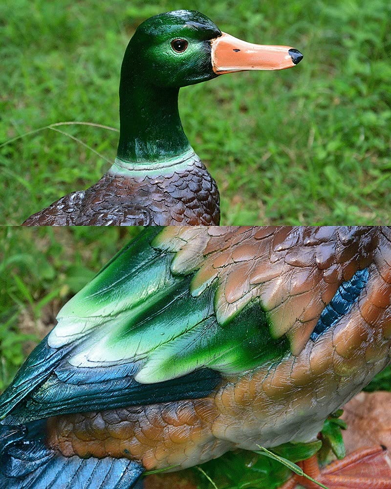 Gartendeko Gartenfigur-Grüner Kopf Ente, Vögel Deko für die Innen-und Außennutzung, Terrassen- und Gartendeko, Ornament für die Wiese，wetterfeste Garten Figur，Harz