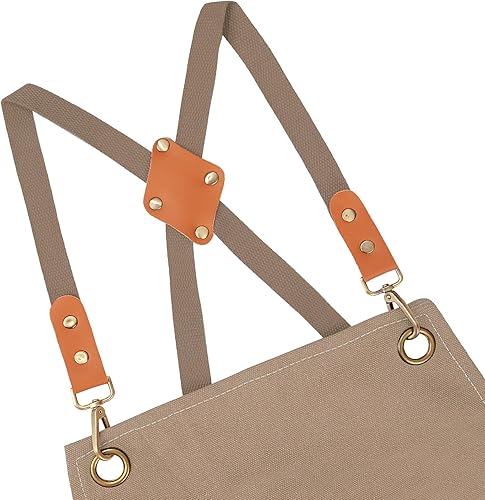 Miniatura 6 de Delantales de chef para hombres y mujeres con bolsillos grandes delantal de lona de algodón con espalda cruzada delantal de trabajo ajustable para