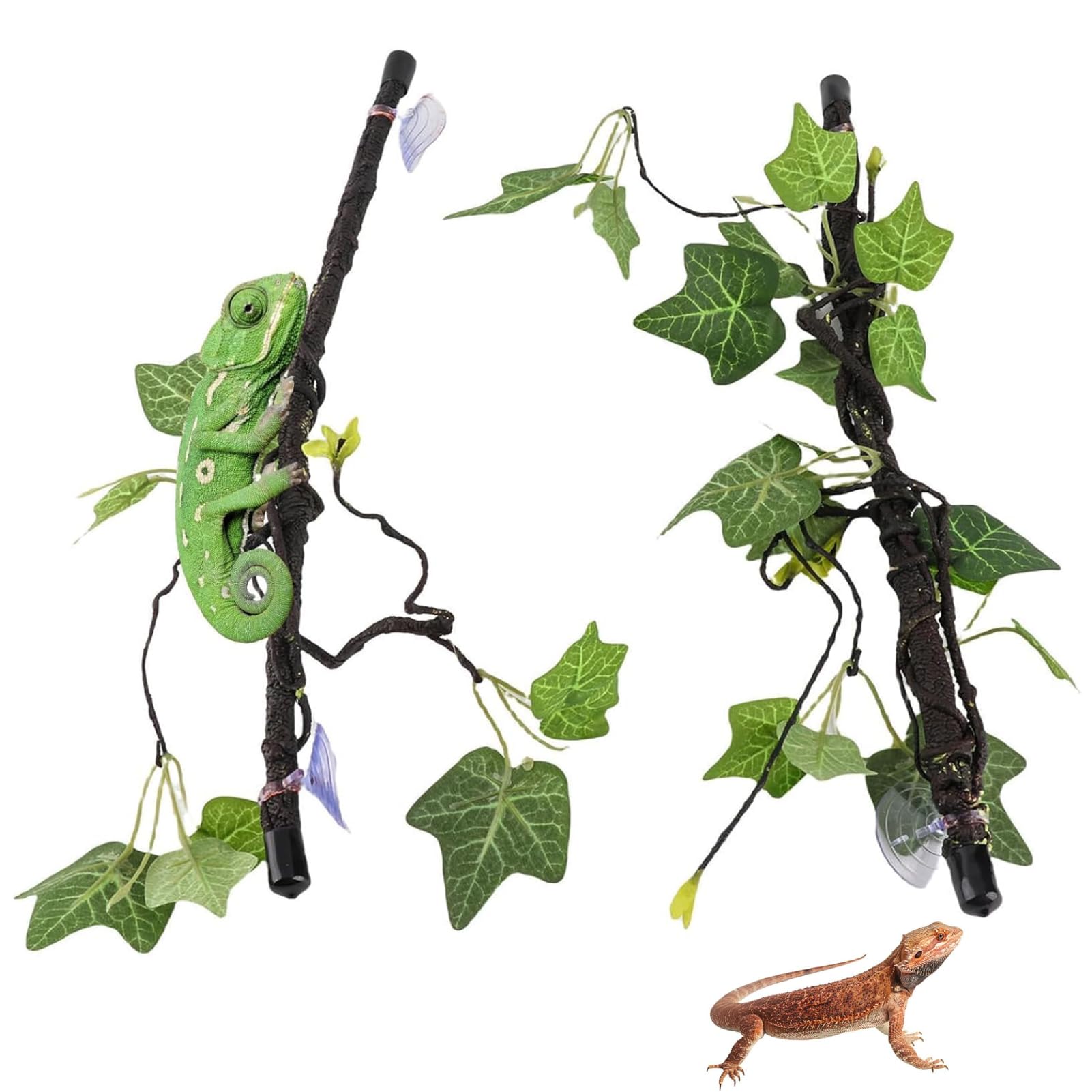 Decoración De Ramas De Reptil, Decoración De Plantas para Terrarios Rama De Esquina 2 Piezas De Enredaderas Rama De Esquina Guirnalda De Plantas con Ventosa para Anfibios, Lagartos, Serpientes