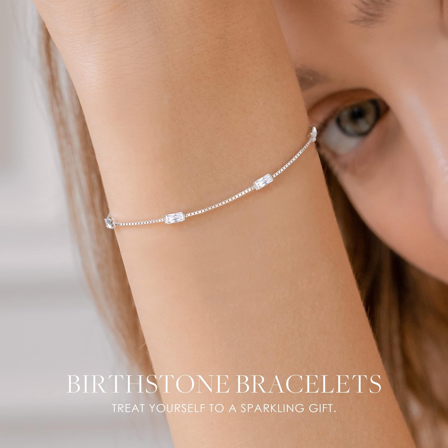 LOUISA SECRET Birthstone Bracelets for Women, 925 Sterling Silver Dainty Simple Women Charm Link Bracelet, Birthday Anniversary Jewelry Gifts for Women Wife Mom Her - Image 2