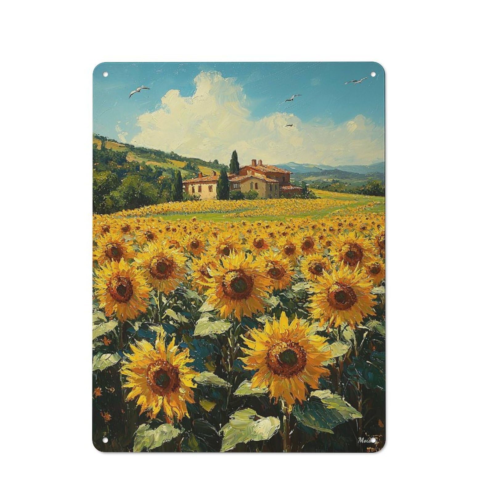 Junmoney Impressionist Inspired Sunflower Field And Co For Hobby Room Or Studio, Untryside Retro Tin Sign 40X30cm, Gift For Creative Interior Collectors During The Christmas Season