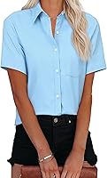 Vista 7 de Womens Short Sleeve Button Down Shirts Stretch Oxford Shirts Cotton Dress Shirt Collared Blouse Formal Work Tunic Tops