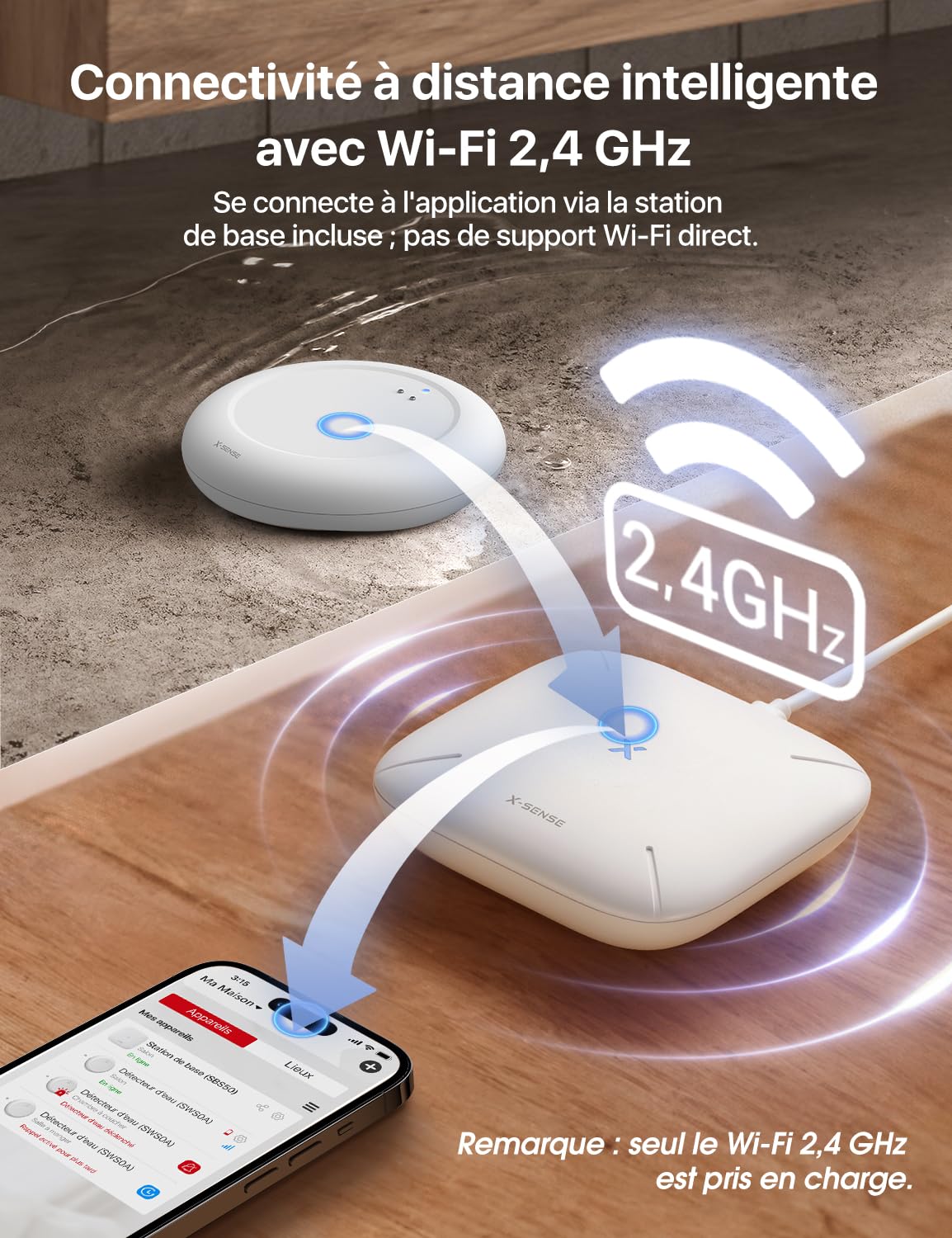X-Sense Wassermelder WLAN mit SBS50 Basisstation, WLAN Hygrometer Thermometer Innen mit LCD-Display, App-Warnungen（nur 2.4Ghz）