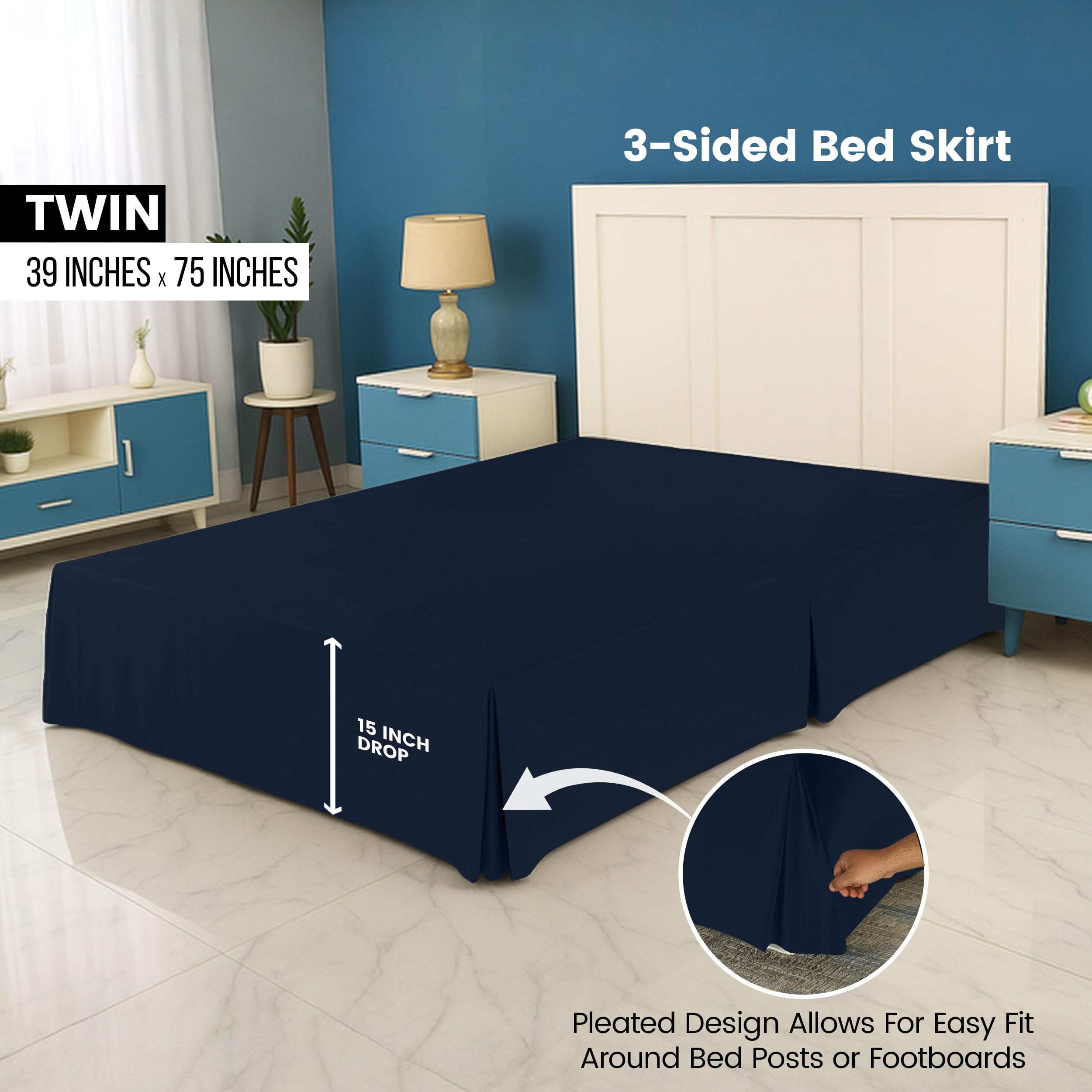 Utopia Bedding Falda de Cama Individual – Suave Volantes Plisados cuádruples – Fácil Ajuste con caída a Medida de 16 Pulgadas – Calidad de Hotel, Resistente al Encogimiento y a la decoloración