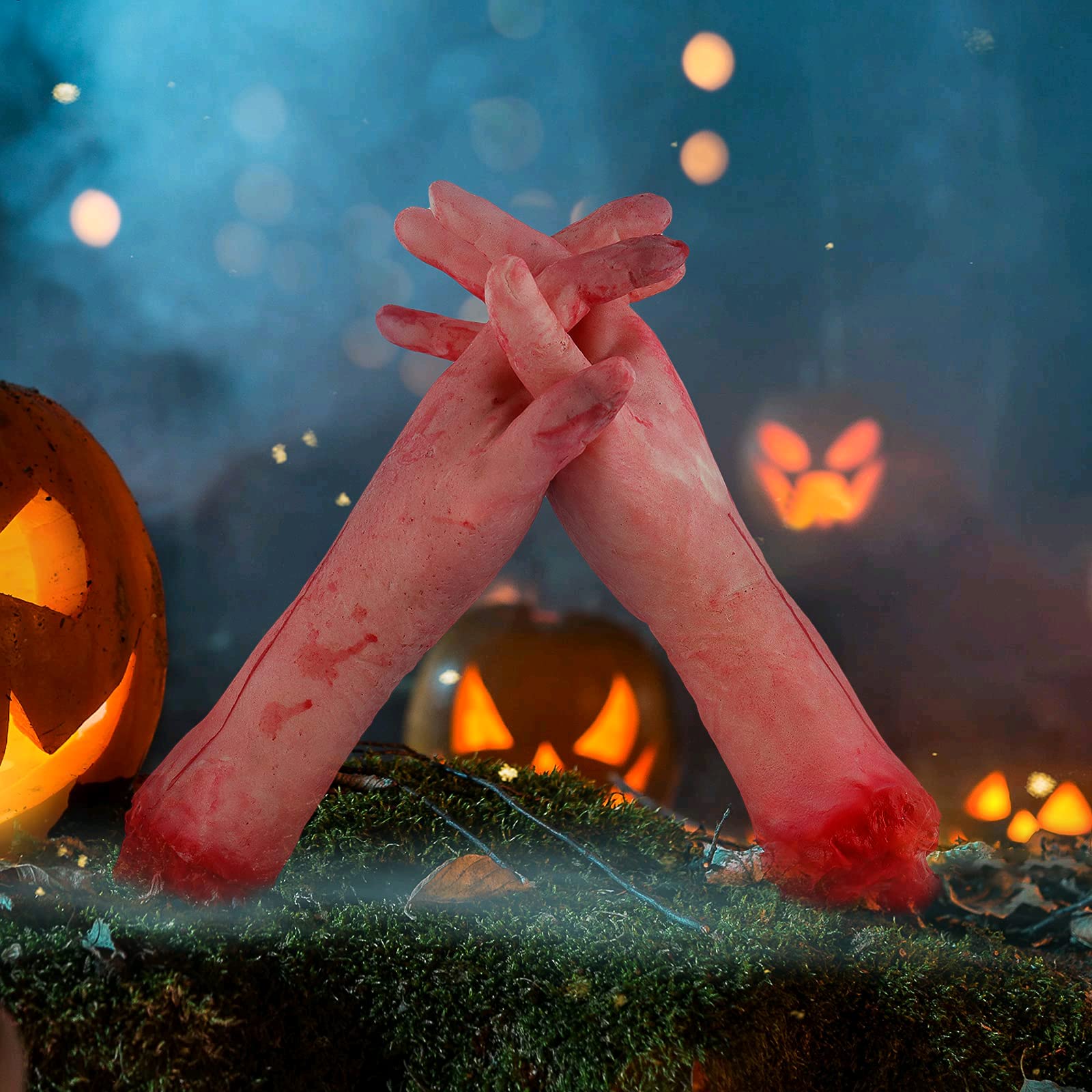 1 Pair Fake Human Arm Hands For Halloween Decor | Realistic Scary Prop For Haunted House & Party - View #2