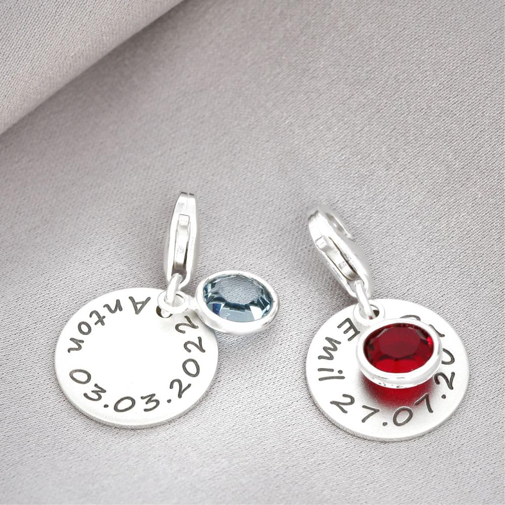 Charms Anhänger 925 Silber Gravur Charm personalisiert Geschenk Geburt Zusatzanhänger Name Namensgravur Bettelarmband Geburtsstein | HANDMADE IN GERMANY
