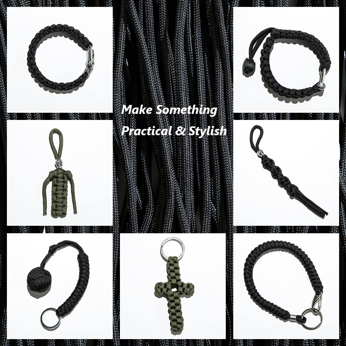 Corde Camping Randonnée Polyvalente Tiardey PRN-186 Paracorde 4 Mm 31 M 9 Brins, Résistant à La Déchirure, Cordon En Nylon, Paracorde Mil Spec Type III, Peut Contenir Jusqu'à 250 Kg Pour Le