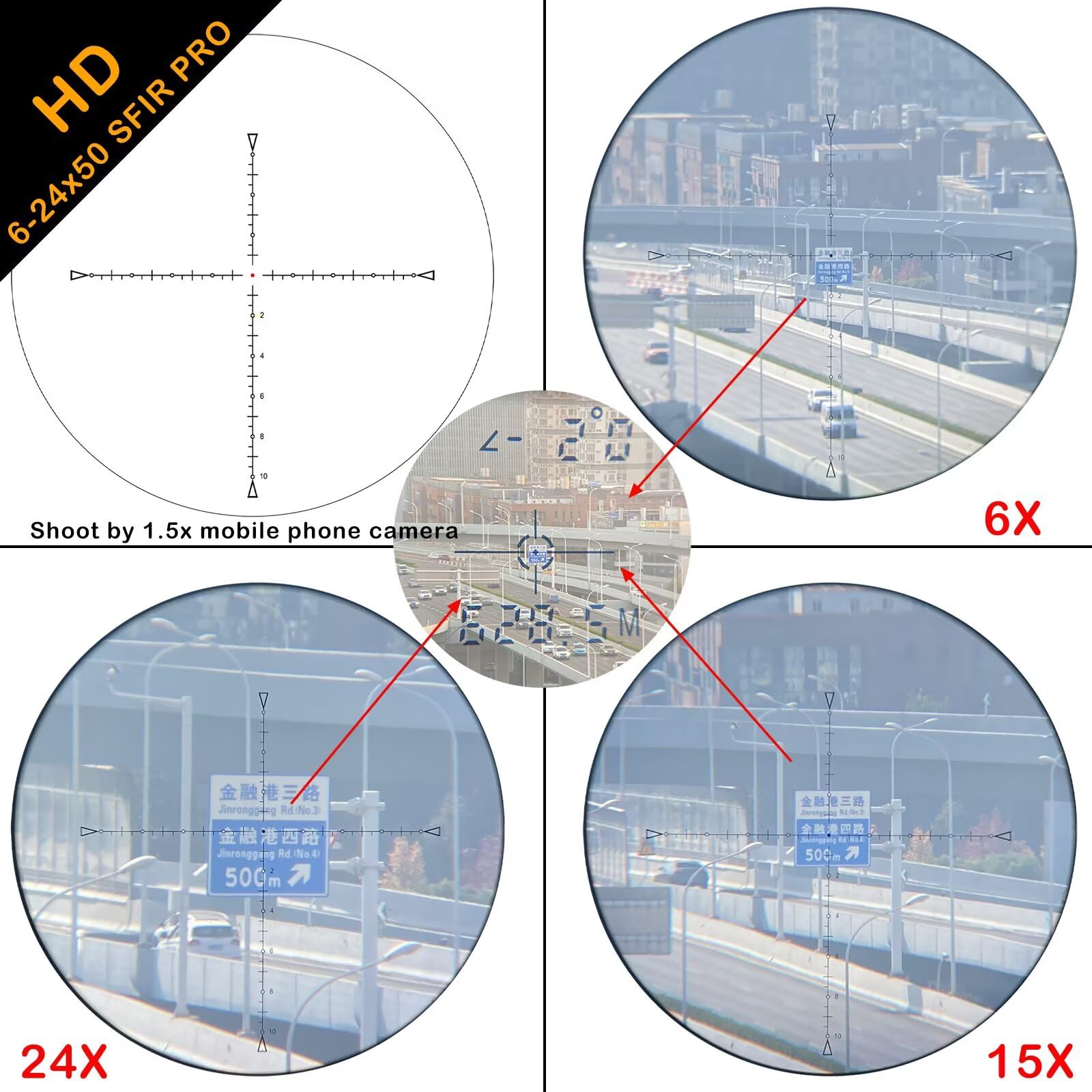 WestHunter HD SFIR Pro Mira Telescópica, Segundo Plano Focal (SFP), Tubo 30mm, Retícula Iluminada, 1/10 MIL, Zero Stop, 4-16x44/6-24x50 - Indicada Únicamente para Actividades Deportivas