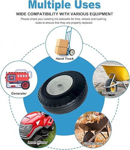 Miniatura 7 de Paquete de 2 neumáticos planos sin llanta de 4.103.50-6 pulgadas con llanta, ruedas universales de 13 pulgadas, cubo centrado de 3 pulgadas con