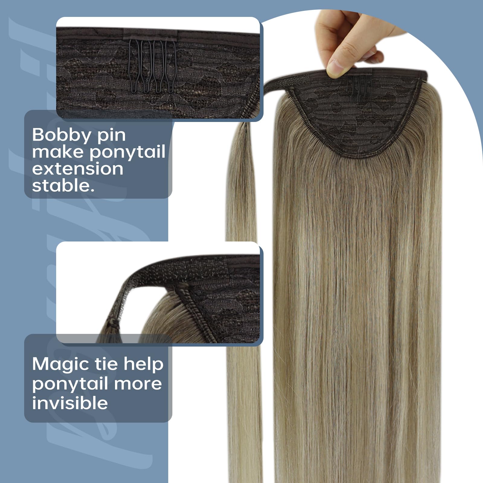 Fshine Extension Coda Di Cavallo Capelli Veri 80g 40cm Extension Coda Umani Castano Chiaro A Biondo Chiaro Con Castano Chiaro Ponytail Extension Capelli Capelli Umani Lisci 8/8/613