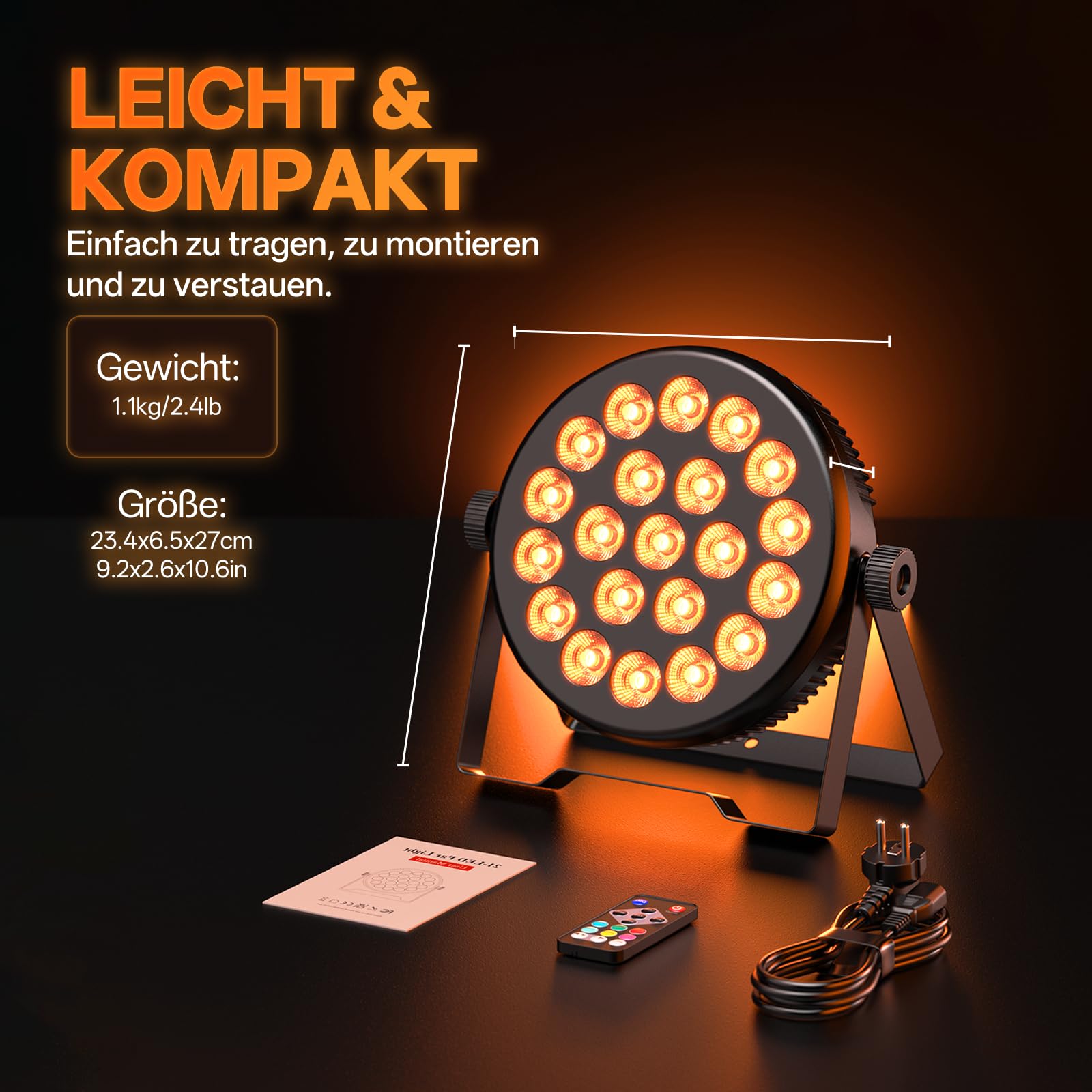 80W Foco Par LED RGBW, 21 LEDs Luz Estroboscopica con Control Remoto y Activación de Sonido, 5 Efectos de Iluminación, DMX 8CH Luces Escenario para Casa Disco Fiestas Halloween Bar Bodas