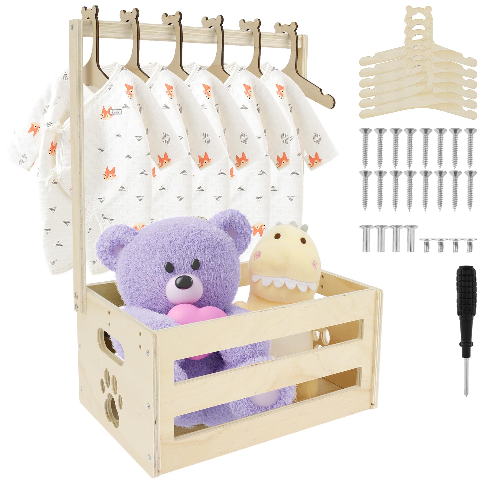 Guijzsltrg Men's D Wooden Baby Shower Crate Closet With Handle Large Capacity Baby Storage Crate Hamper Attractive Baby Clothes Rack Ecorative Baby Basket For New Born Baby Shower, Pregnancy Gifts For New Parents(D)