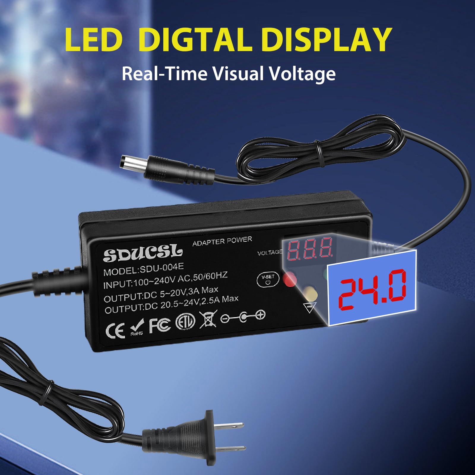 Fuente de alimentación universal CA/CC, adaptador de corriente universal de 5-24 V 60 W con 8 puntas, 100-240 V CA a CC 5 V 9 V 12 V 15 V 18 V 20 V 21 V 24 V 3 A máximo, transformador de fuente de