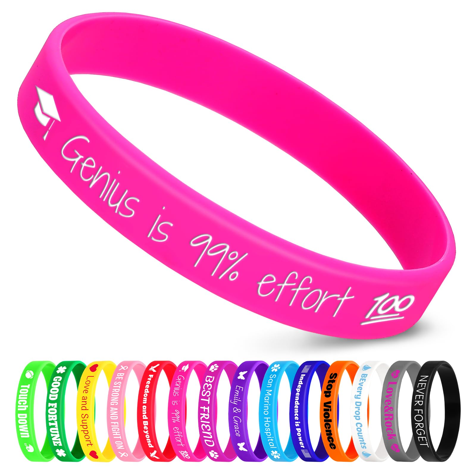Jodimitty 200Pcs Personalised Wristbands Silicone Wristbands for Men Women Adults, Custom Text & ICON, Bulk Wrist Bands for Event Party Festival Wedding Awareness Motivation, 202x12mm (Rose Red)