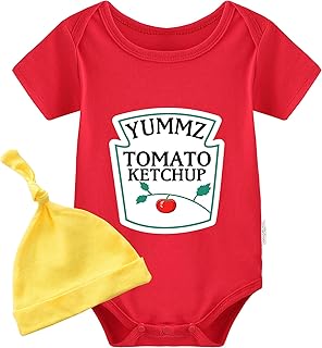 YSCULBUTOL Baby Twins Bodysuit Baby Ketchup Mustard Newborn Tomato Outfit Baby Triplet Costume Set(Black, 0-3 Months)