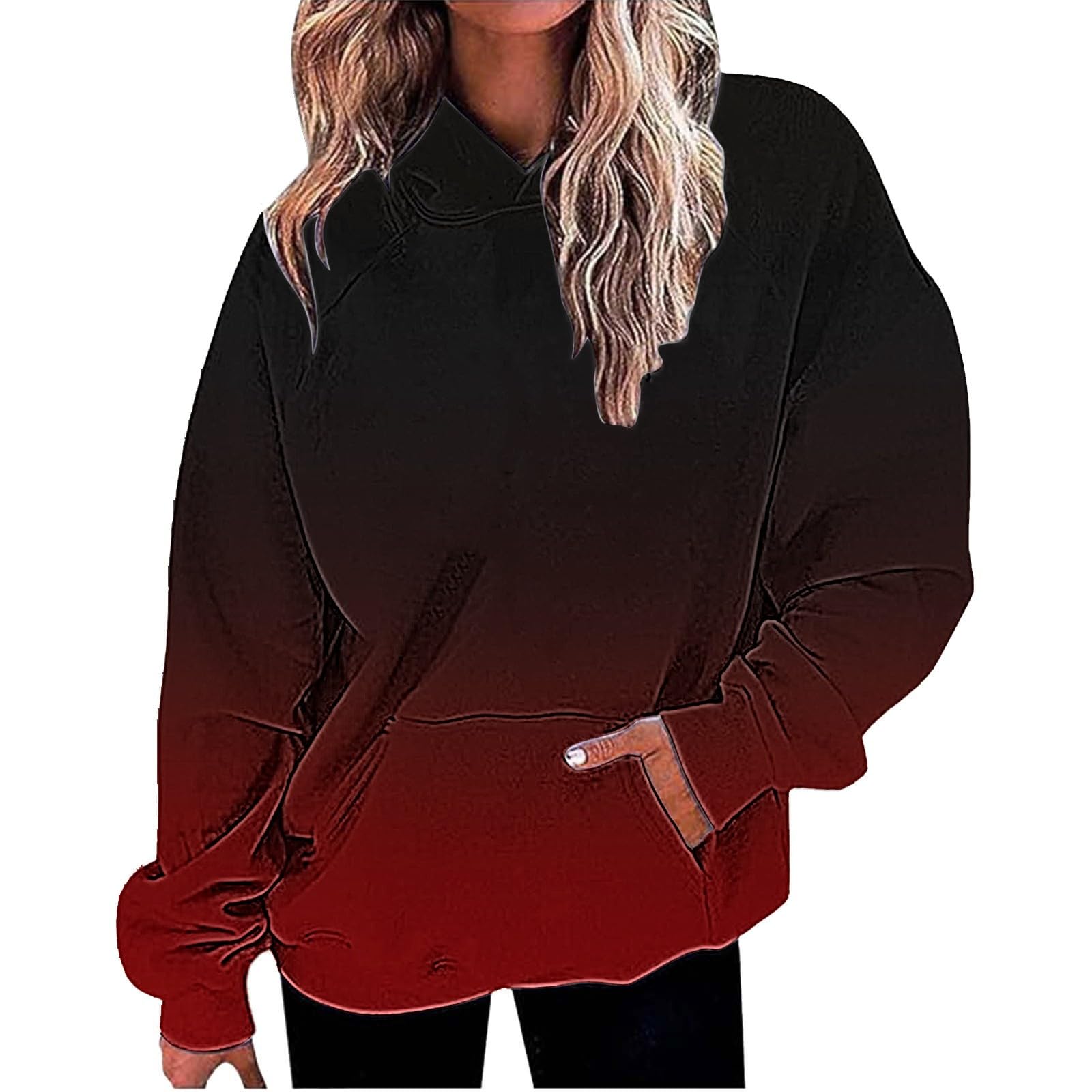 Women Oversized Hoodie Shirts Dressy Casual Long Sleeve Gradient Color Hooded Pullover Tops Loose Preppy Clothes