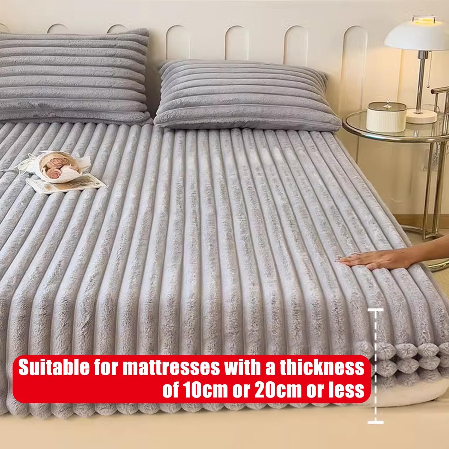 Beige,90 * 200 * 10cmTWIN,LDLCYCN Mattress Protector Queen King Size Velvet Fitted Sheet Thicken Mattress Cover Warm Soft Comfortable with Deep Pocket of 8In Bed Cover for All-Season Washable