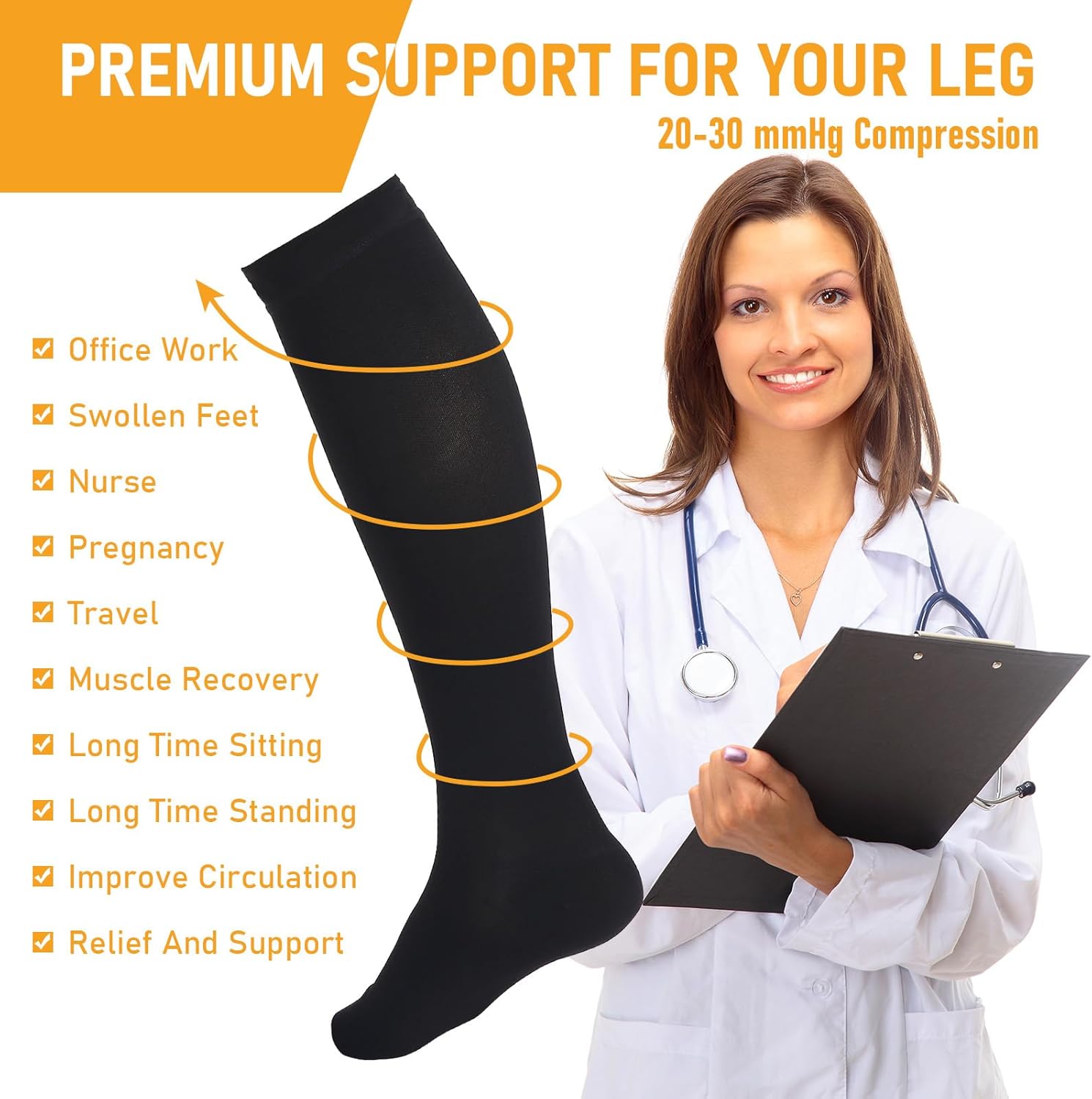 Open Toe Compression Socks for Women Men - 20-30 mmHg Toeless Knee High Compression Stockings for Circulation Support Varicose Vein Shin Splints Swelling - Image 6