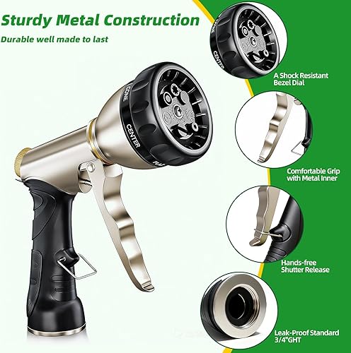 Miniatura 2 de ARXIVE Boquilla de manguera de jardín, rociador de mano de alta presión resistente, boquilla rociadora de manguera de agua 100% metal con 7 patrones