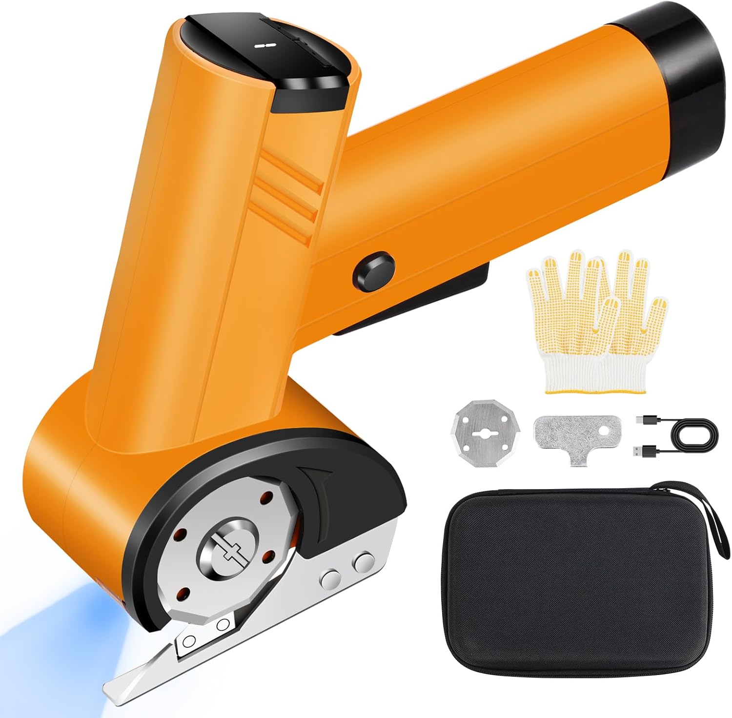 Cordless Electric Scissors - Rechargeable Cardboard Cutter for Fabric Cutting,Cardboard Cutter Electric with 2 x Stainless Steel Rotary Blade,Power Rotary Cutter for Leather Carpet Plastic Cutting