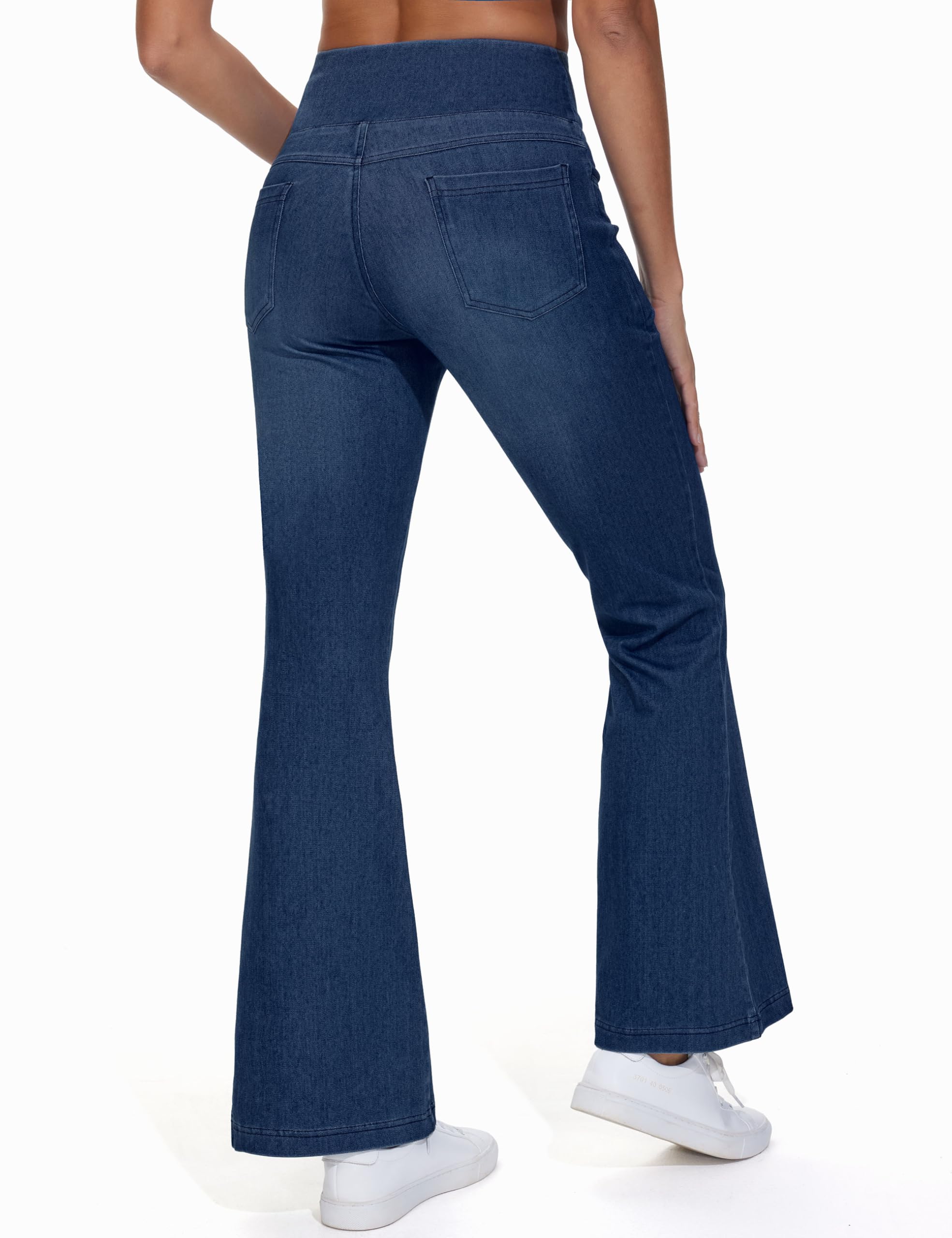 THE GYM PEOPLE Jeans da donna a campana con controllo della pancia, a vita alta, gamba larga, pantaloni svasati Jeggings con tasche