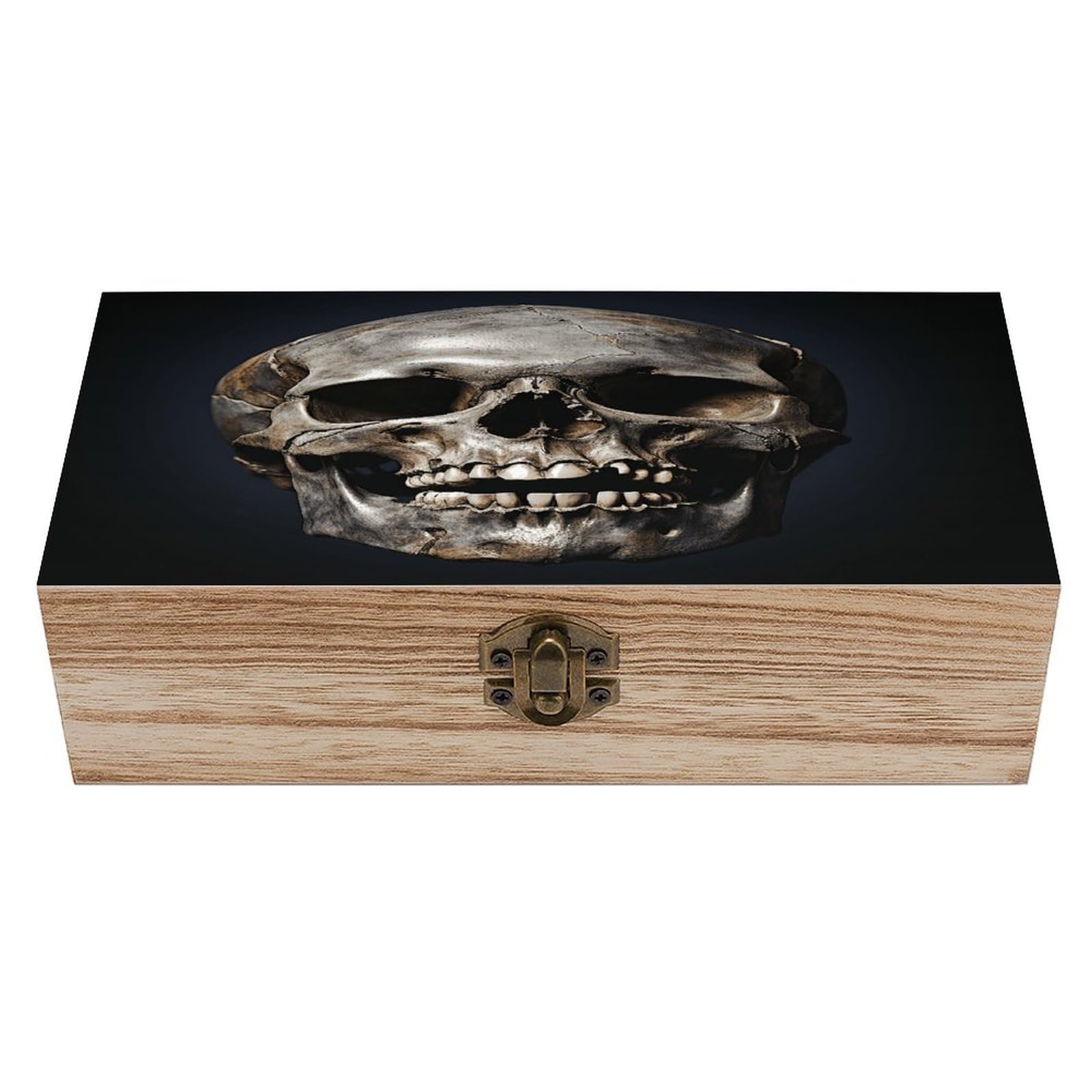 VstaDank Death Skull Wooden Storage Box Decorative Jewelry Case with Lids Exquisite Wood Box Letters Gifts Acacia Wood Boxes Fashion Wooden Keepsake Boxes for Men Women