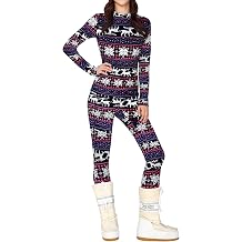 Yousify Womens Thermal Underwear Set Long Johns Tops & Bottoms Winter Slim Graphic Printed Ski Base Layer Sets