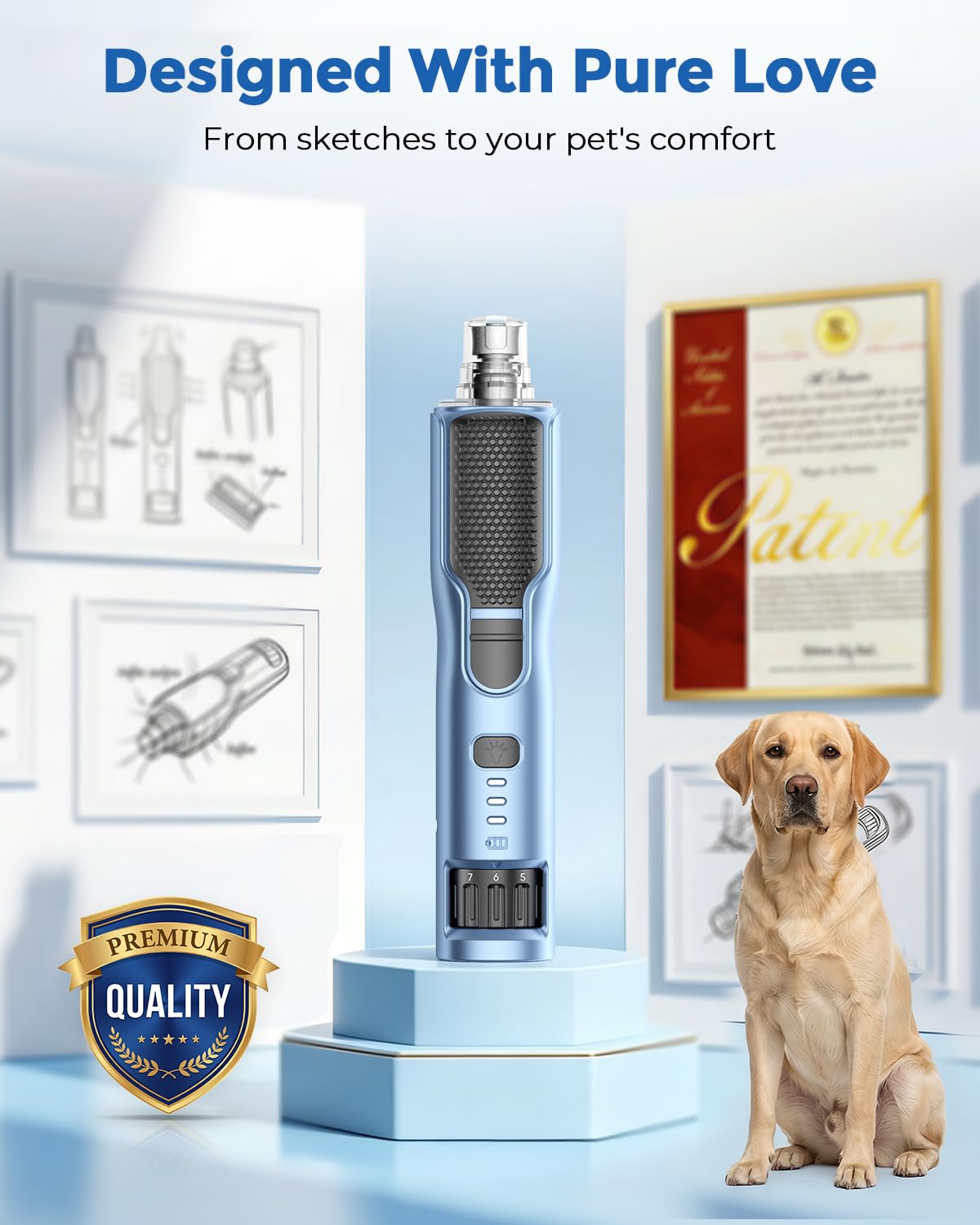 Molinillo de uñas para perros, 7 velocidades y luz LED de 360°, molinillo de uñas profesional para perros y gatos, cortador eléctrico de uñas para perros, herramienta de aseo y alisado para patas