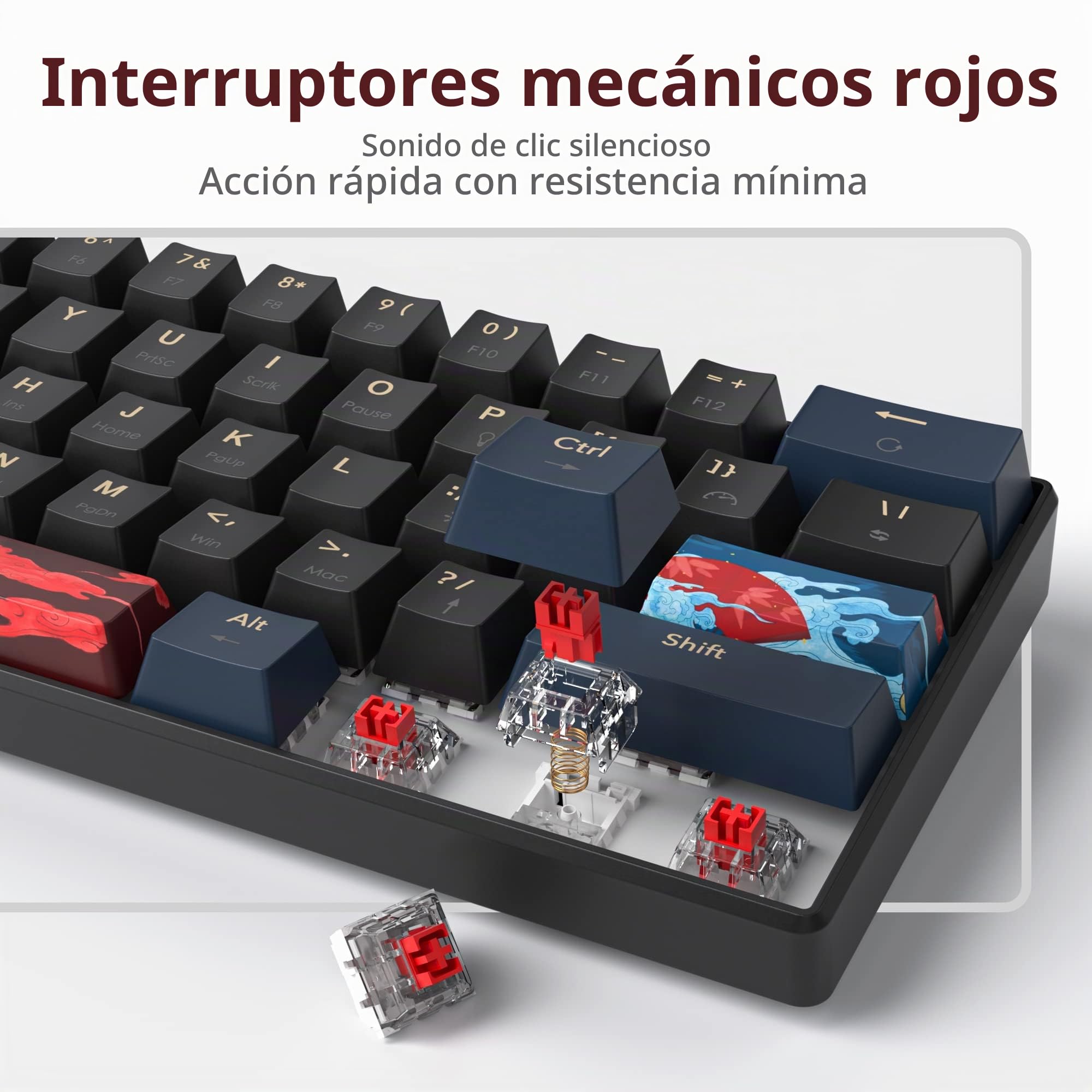 SOLIDEE 60% Teclado mecánico para Juegos,61 Teclas con Interruptor Rojo,Teclado mecánico con Cable con retroiluminación LED,Teclado ergonómico Compacto,para PS5/PS4/Xbox(61 Blue Samurai(B))