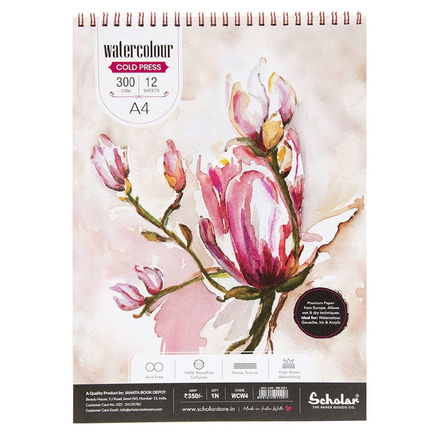 Scholar Watercolor Pad (Wire-O) (300 GSM Cold Pressed Special Watercolour Paper) (A4)-picture-26
