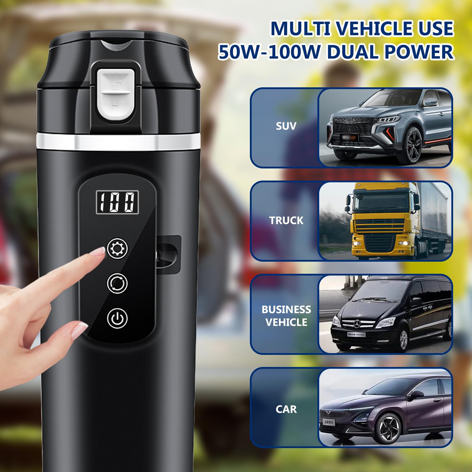 Vegena Tasse d'eau Chauffée pour Véhicule 12V/24V Bouilloire Électrique De Voyage, Bouilloire Électrique pour Voiture en Acier Inoxydable Tasse Chauffante De Voiture pour Voiture, Camion