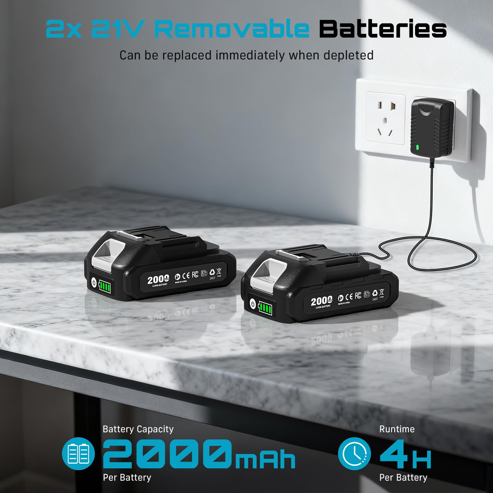 SEESII Saugheber Akku for Fliesen/Terrassenplatten, 21V Glassauger mit 2x 2000mAh Akkus, LED-Display, 200KG Tragfähiger, 11.8-Zoll Vakuum Saugheber, Vakuumheber Kompatibel mit Makita 18V-Batterie