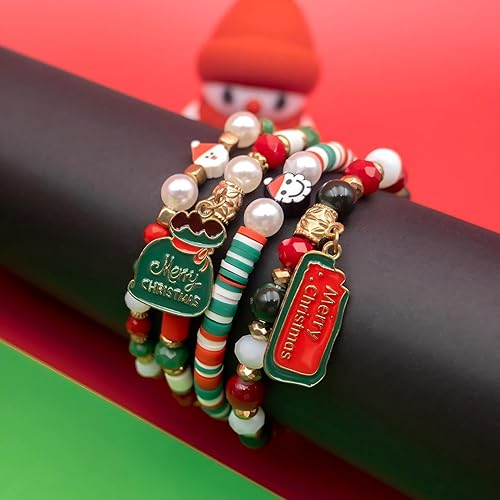 Miniatura 2 de pVq Pulseras de Navidad para mujer, pulsera elástica con cuentas, pulseras de dijes navideños, regalos de joyería, accesorios para rellenar