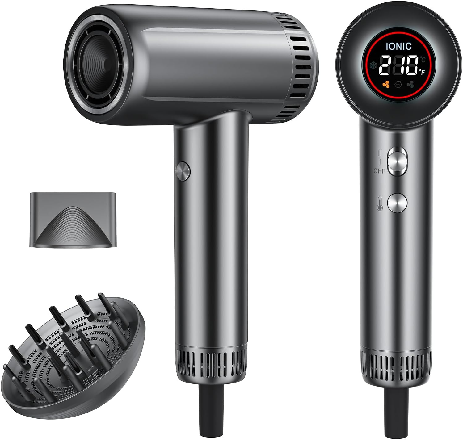 Hair Dryer with Magnetic Diffuser Attachments, Professional High Speed Ionic Blow Dryer for Fast Drying,9 Heat & 2 Speed Settings,Auto Clean and Cool Shot,Compact Hair Blow Dryer for Travel,Salon,Home