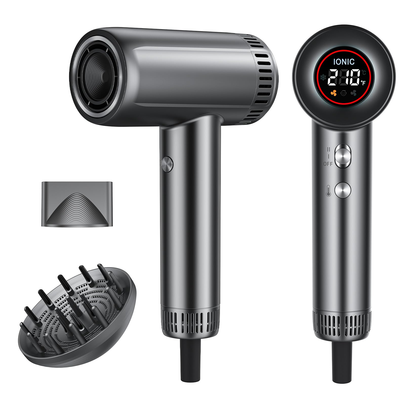 Hair Dryer with Magnetic Diffuser Attachments Professional High Speed Ionic Blow Dryer for Fast Drying 9 Heat 2