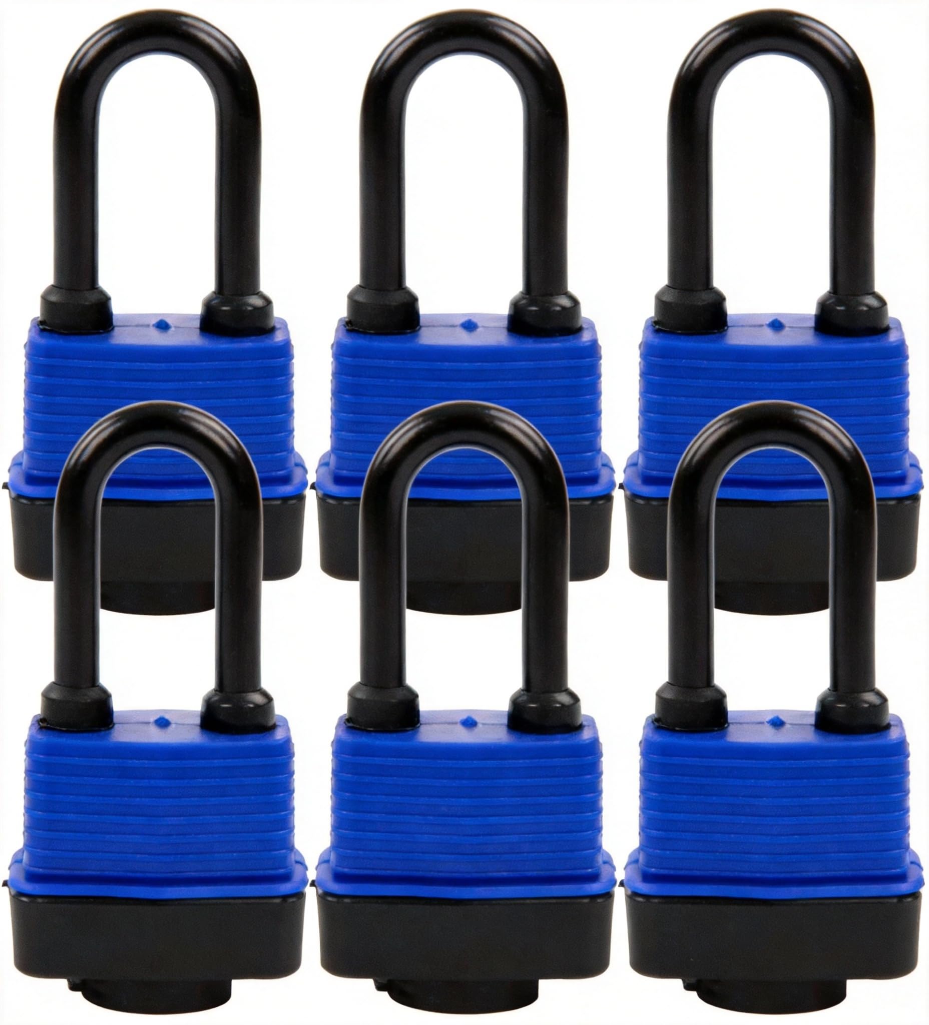 SEPOX® Cadenas d'extérieur 40MM résistant aux intempéries même clé, corps de serrure en acier robuste avec couverture bleue étanche, tige longue, 6 serrures avec 12 clés identiques