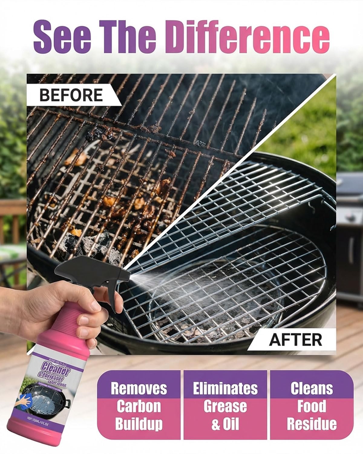 Heavy Duty Bbq Grill Degreaser, spray sgrassante ad azione rapida ad alte prestazioni, potente detergente per griglie bruciate e residui di cibo per griglie, forni, padelle, acciaio inox (3 pezzi)